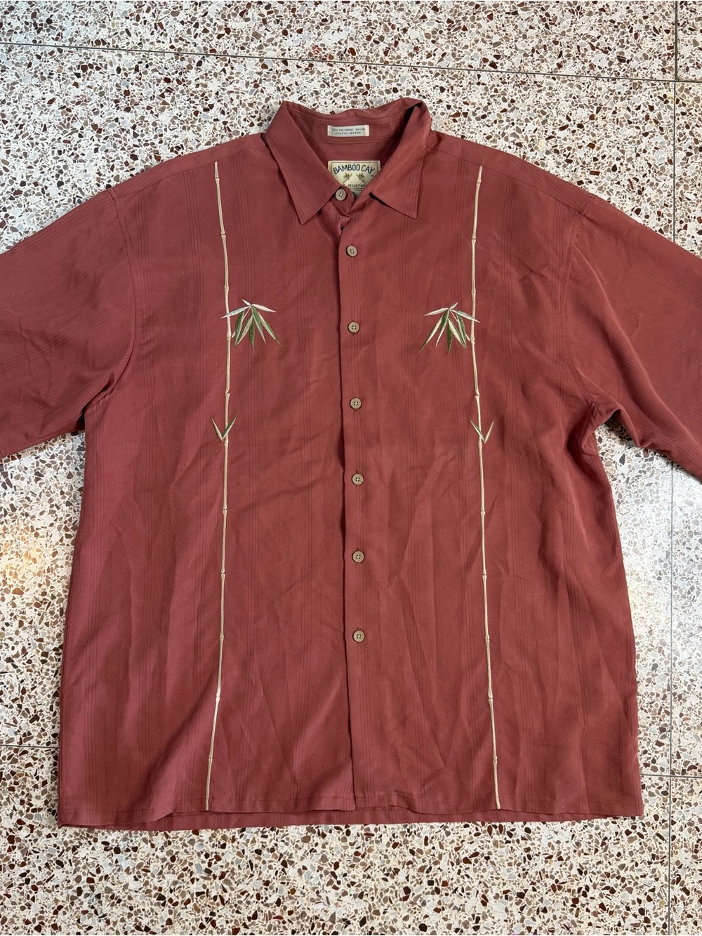 Bamboo Cay Rust Rayon Blend Embroidered Woven Point Collar Button-Up XL